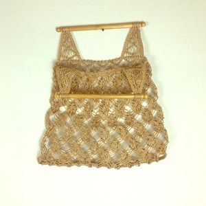 3 for $30- Vtg Woven Hemp Bag with Wooden Handles